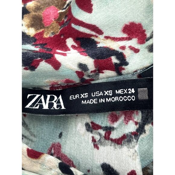 ZARA Floral Print Blouse Flowy Long Sleeve Size XS Tie Neck Romantic Cute - Picture 9 of 11